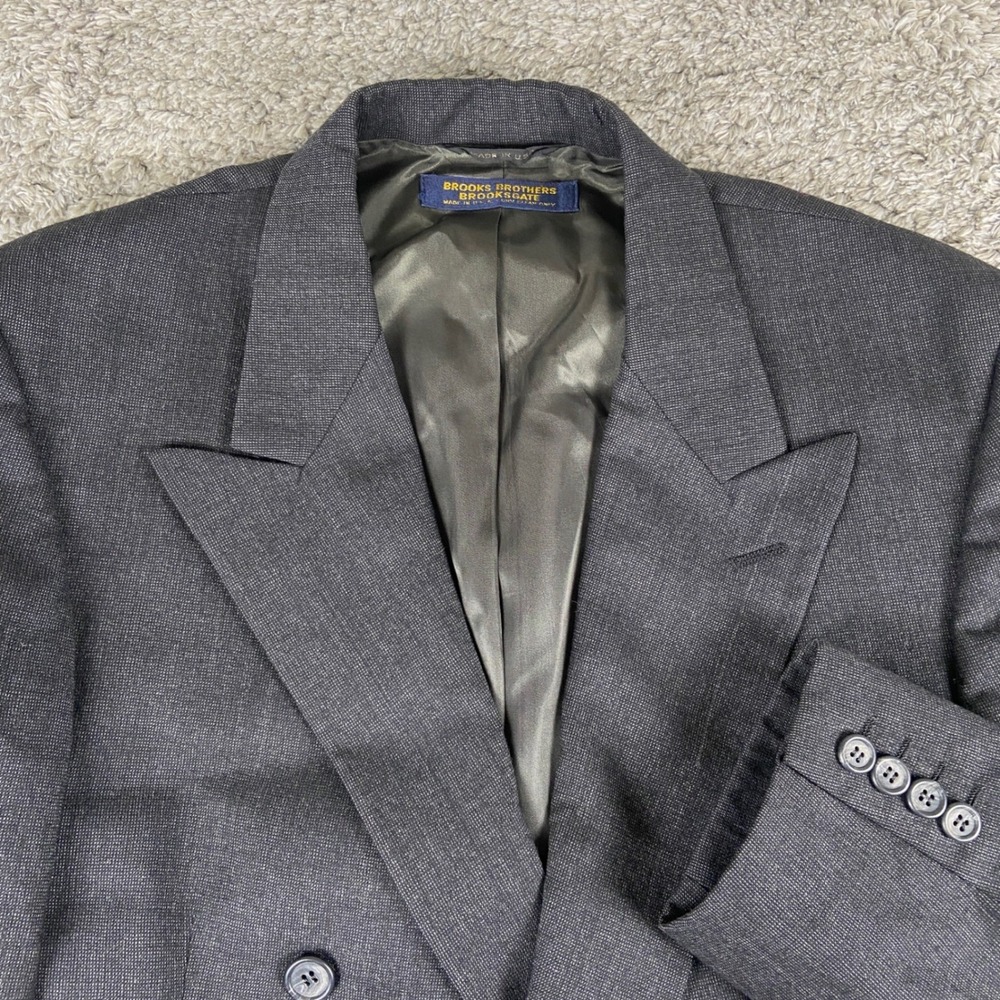 Vintage Brooks Brothers Blazer Mens 42L Grey Double Breasted Wool Sport Coat USA